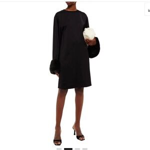 Toteme Black Satin Dress with Faux Fur Cuffs XS